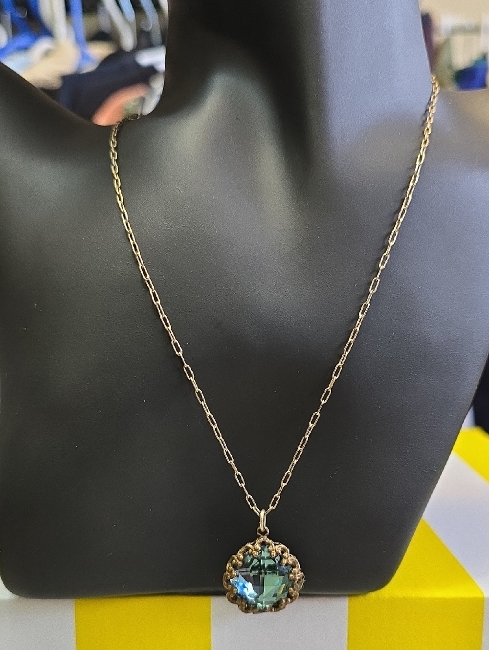 Catherine Popesco Gold-Tone Necklace with Blue Crystal Pendant - #0909